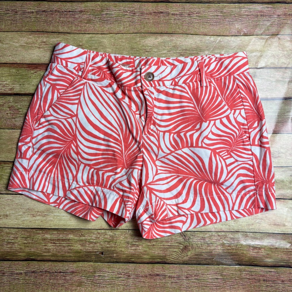 Gap Khakis Sunkissed Shorts Size 0 Coral Pink White Palm Leaf Tropical Chino